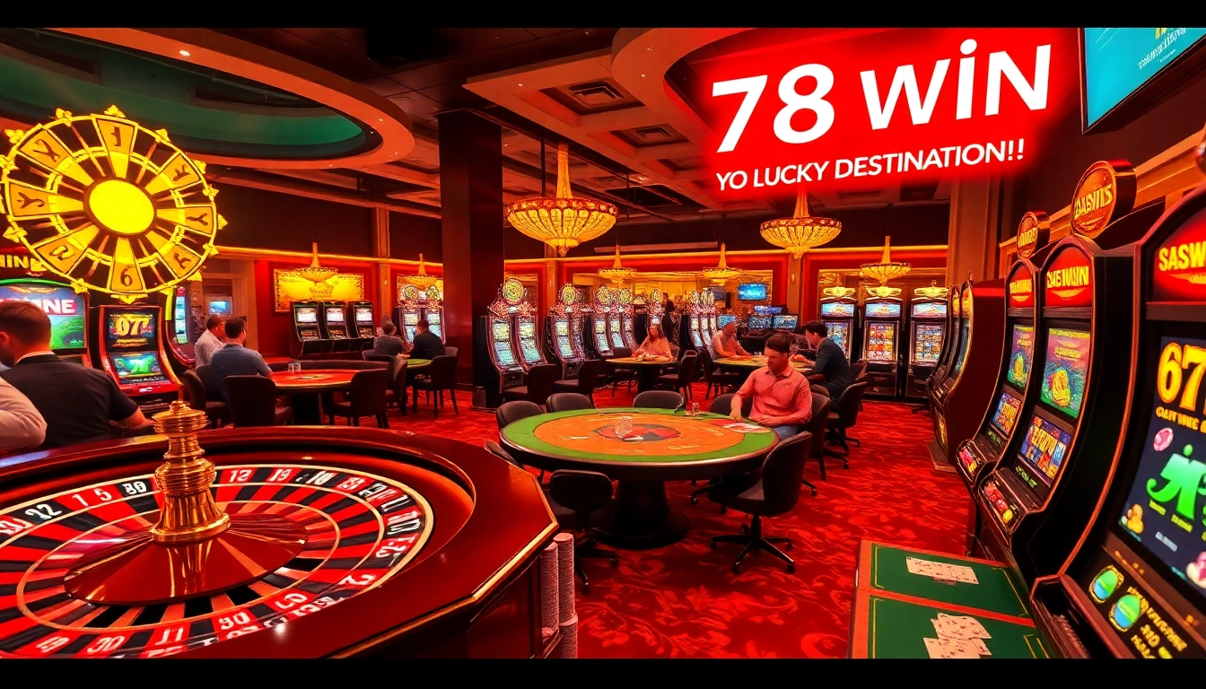 Experience the thrill of winning at 78 Win, featuring roulette, poker, and colorful slot machines.