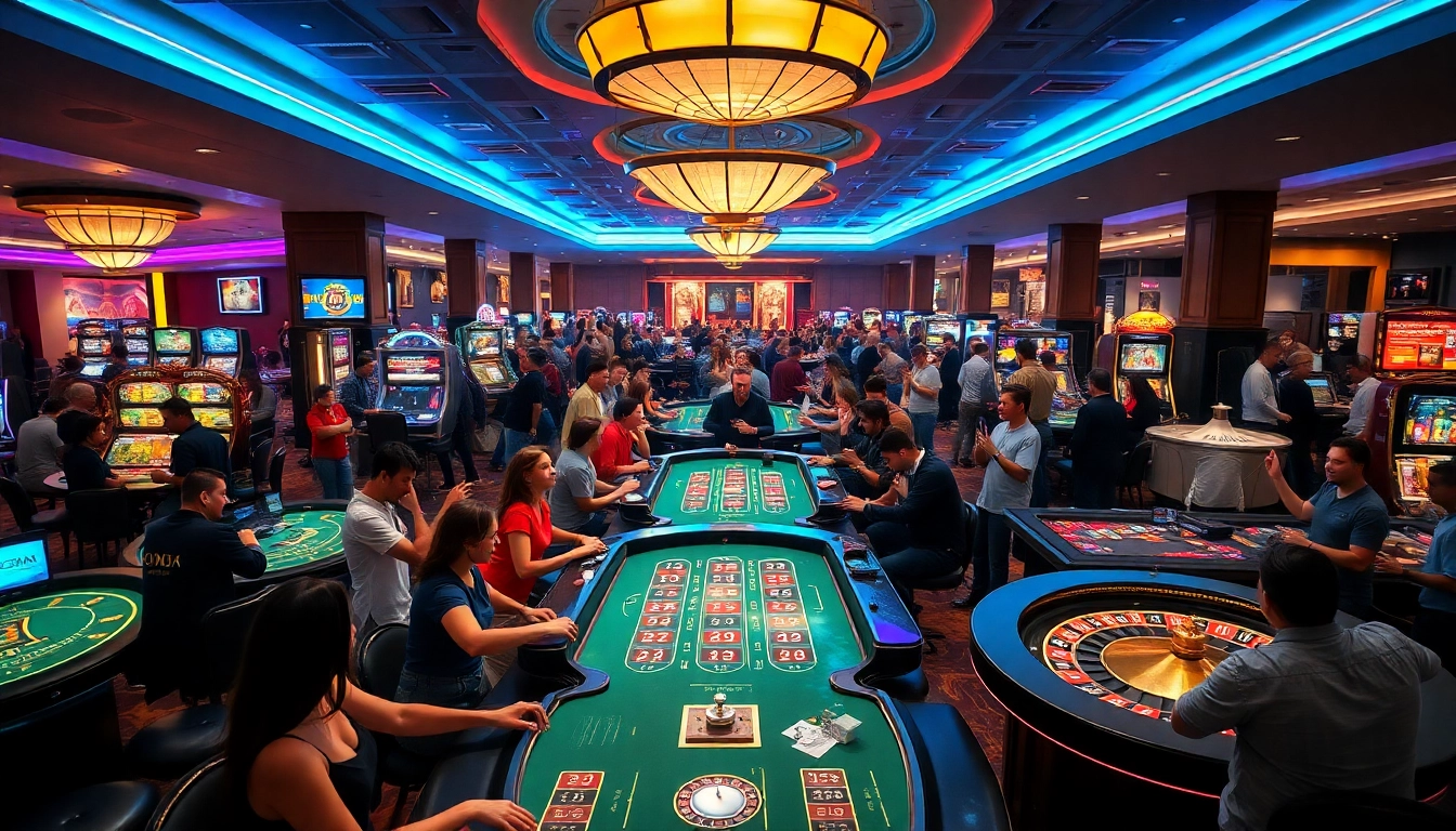 Experience thrilling action at GemBet Online Casino with excited players at vibrant gaming tables.