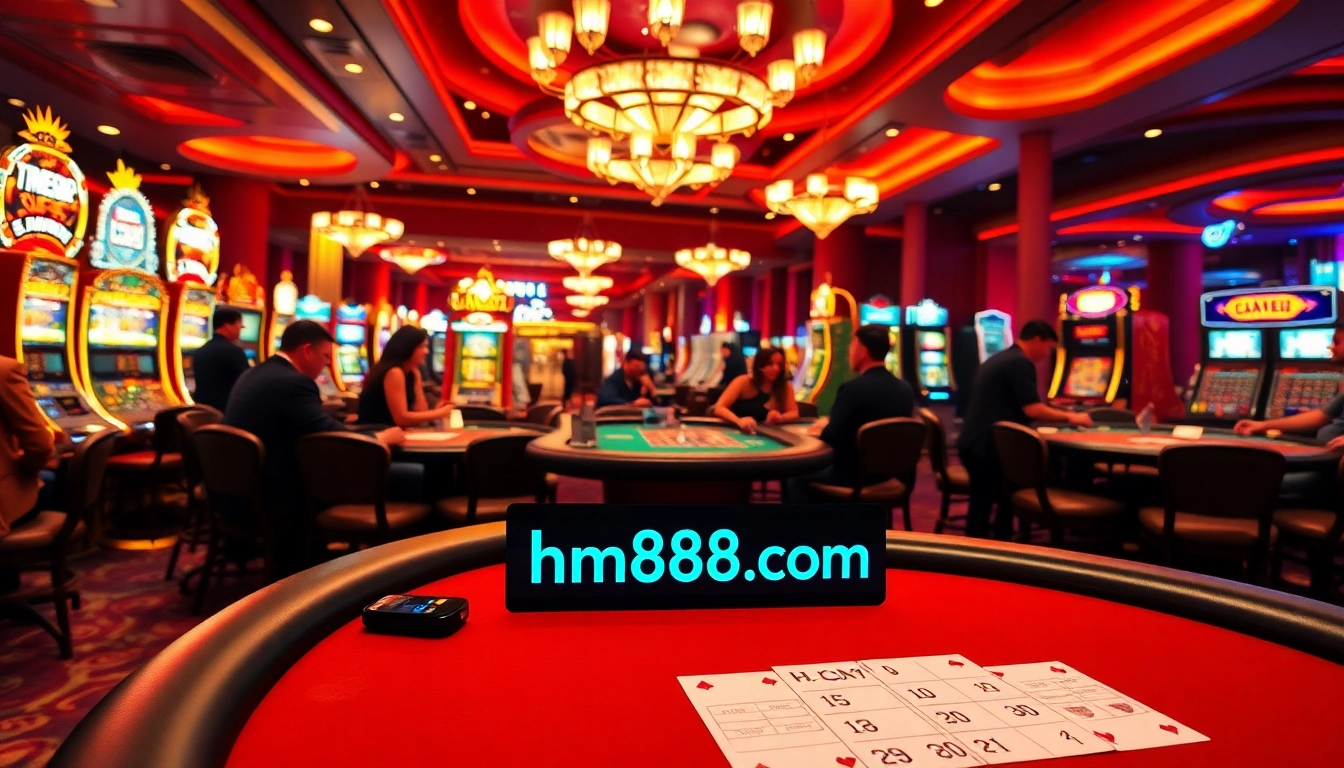 Excitement at the hm88. com casino with players betting at vibrant tables.