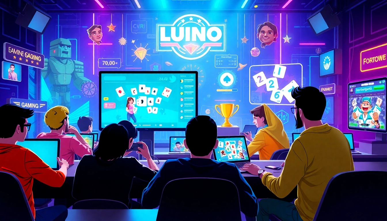 Gamers immersed in thrilling gameplay online, showcasing various game genres visually.