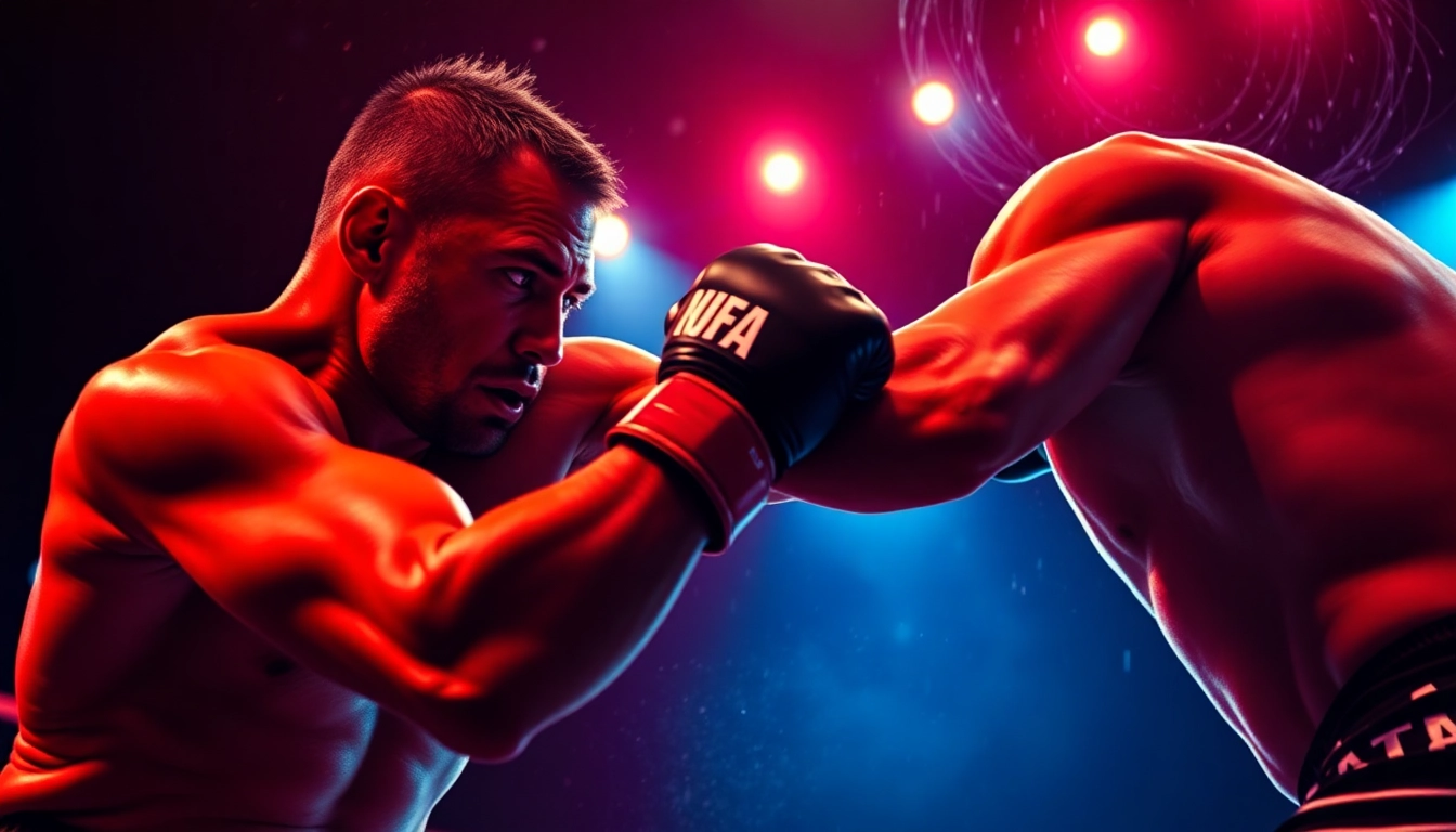 Witness an intense MMA betting match featuring a fighter in mid-action, showcasing athleticism.
