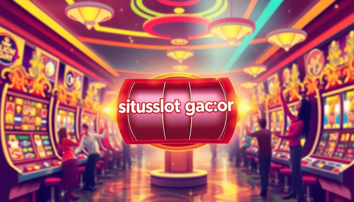 Situs slot gacor yang menampilkan mesin slot berputar dengan pemain merayakan kemenangan.