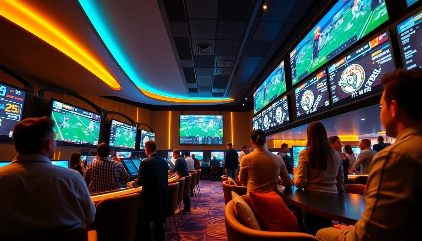 Experience exhilarating sports betting at Monsino Casino with modern screens and elegant atmosphere.
