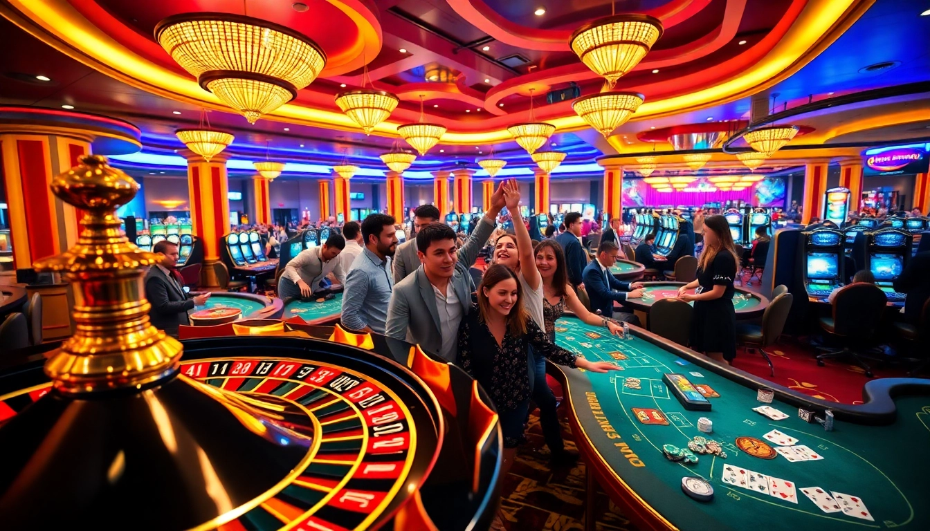 Experience the excitement of 'bong da lu fun' at a lively casino, showcasing joy and camaraderie at gaming tables.