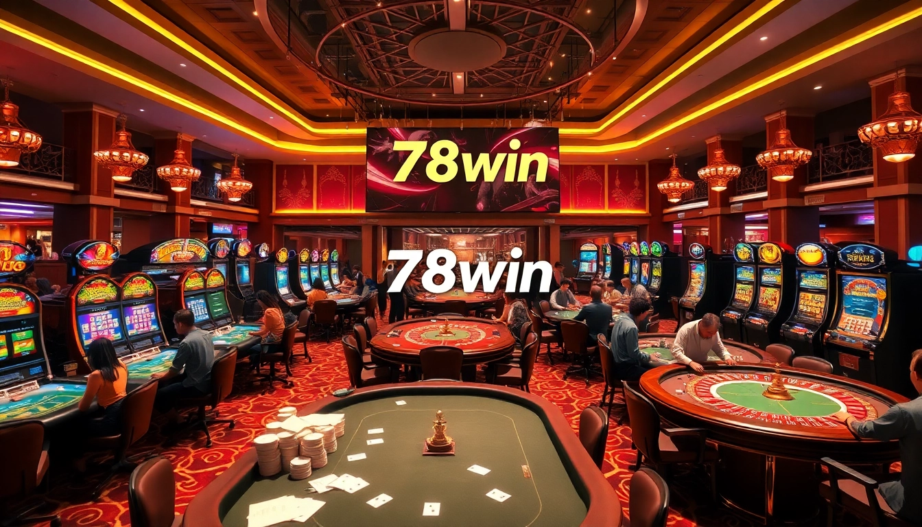 Experience the thrill of "trang chủ 78win" with luxurious casino games, vibrant slot machines, and enthusiastic players at the tables.