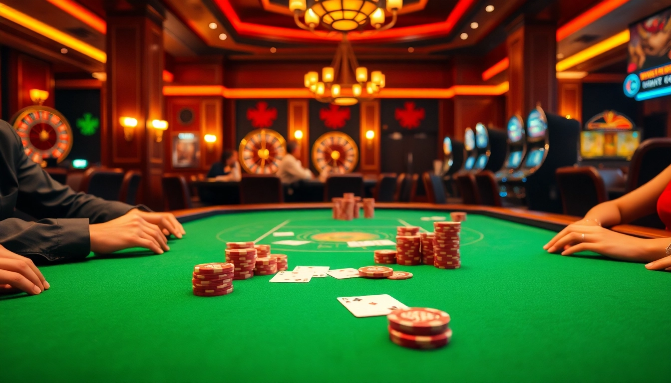 Bong da lu fun enhances your poker experience at a vibrant casino table filled with excited players and sparkling chips.