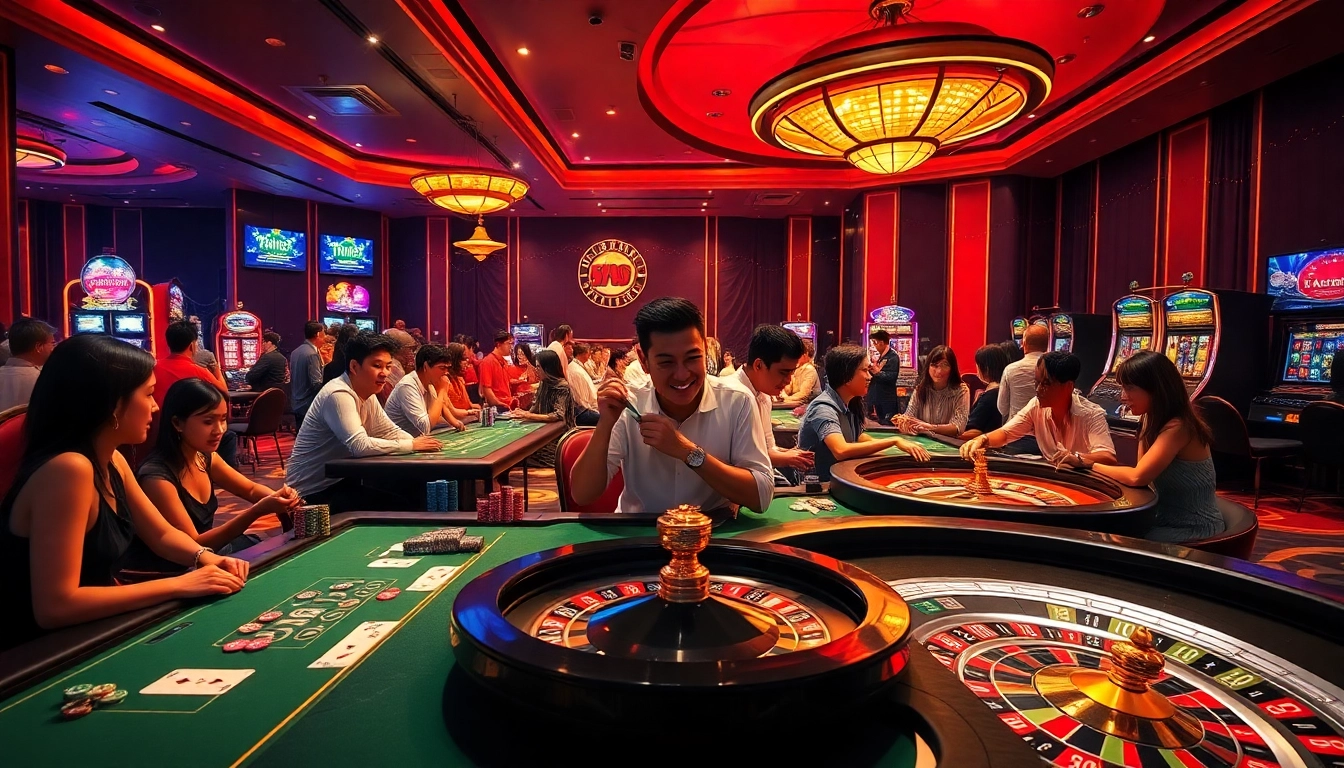 Experience the thrilling atmosphere of bj88 da ga with players immersed in casino games.